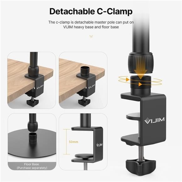 Camera Desk Mount Table Stand with 1/4" Ball Head, 16"-33.8" Adjustable Stand - Picture 4 of 6